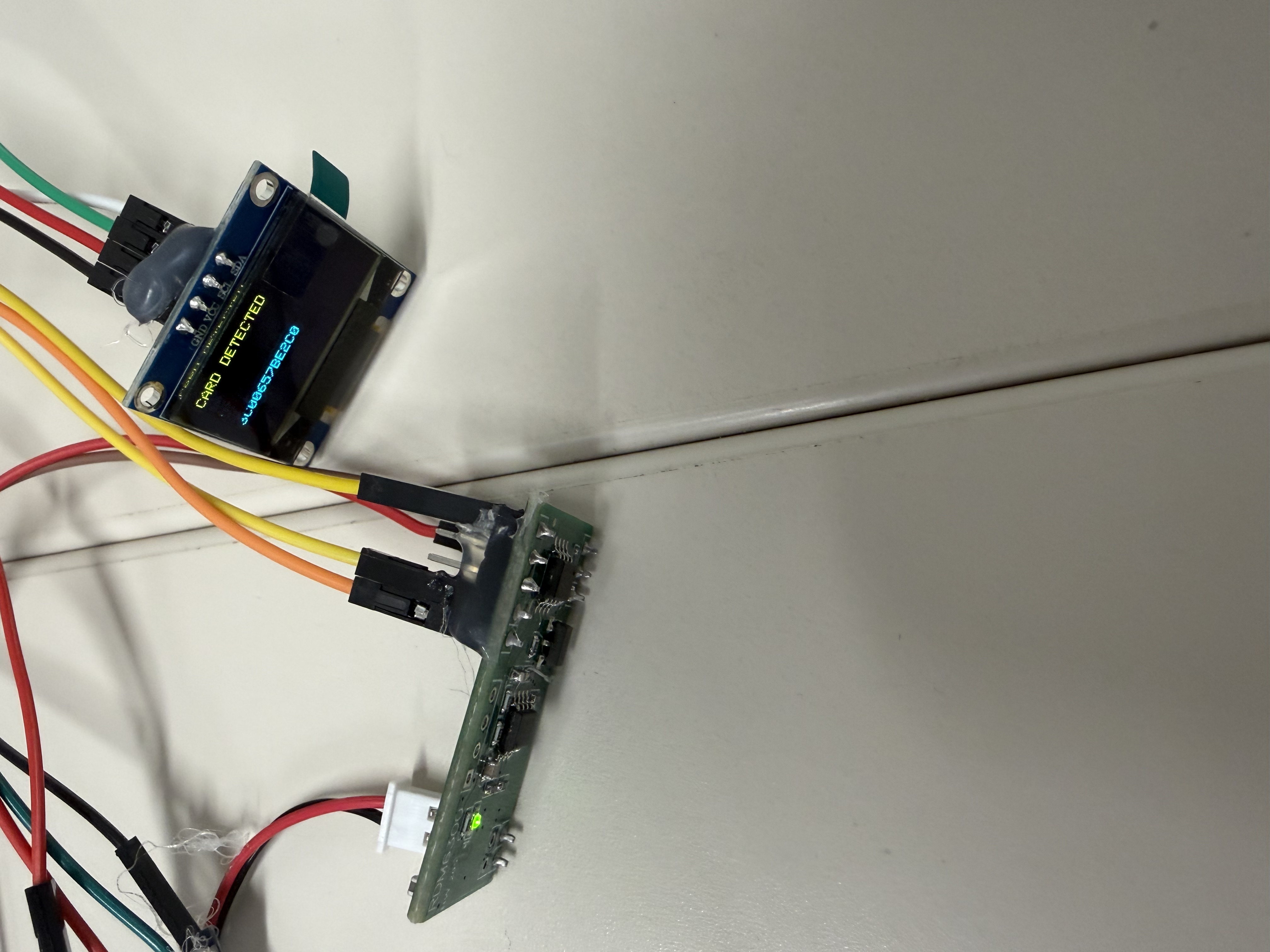 Prototype electronics board with card detection display.